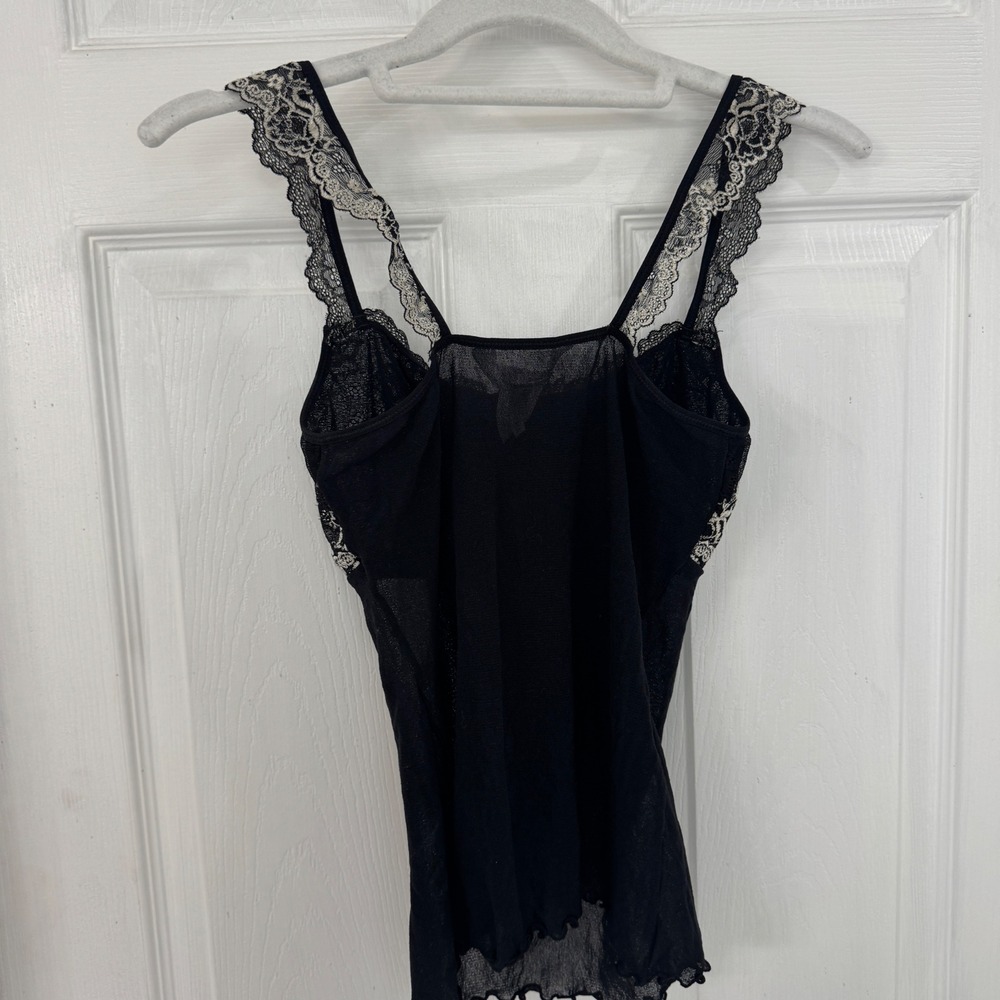Gilligan & O'Malley Black Mesh Lace Camisole Top Y2K Coquette Trendy Bow Style - Picture 6 of 6